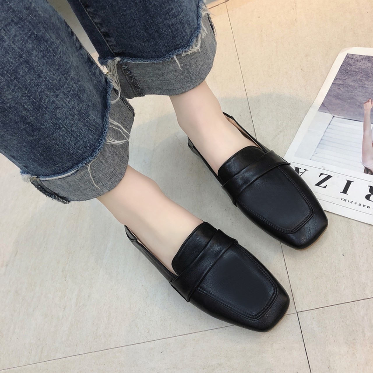 giày bệt da mềm đen b50