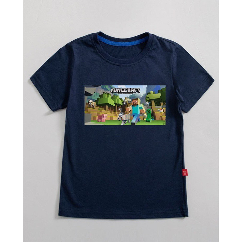 Áo thun cotton cộc tay hình Minecraft cho bé