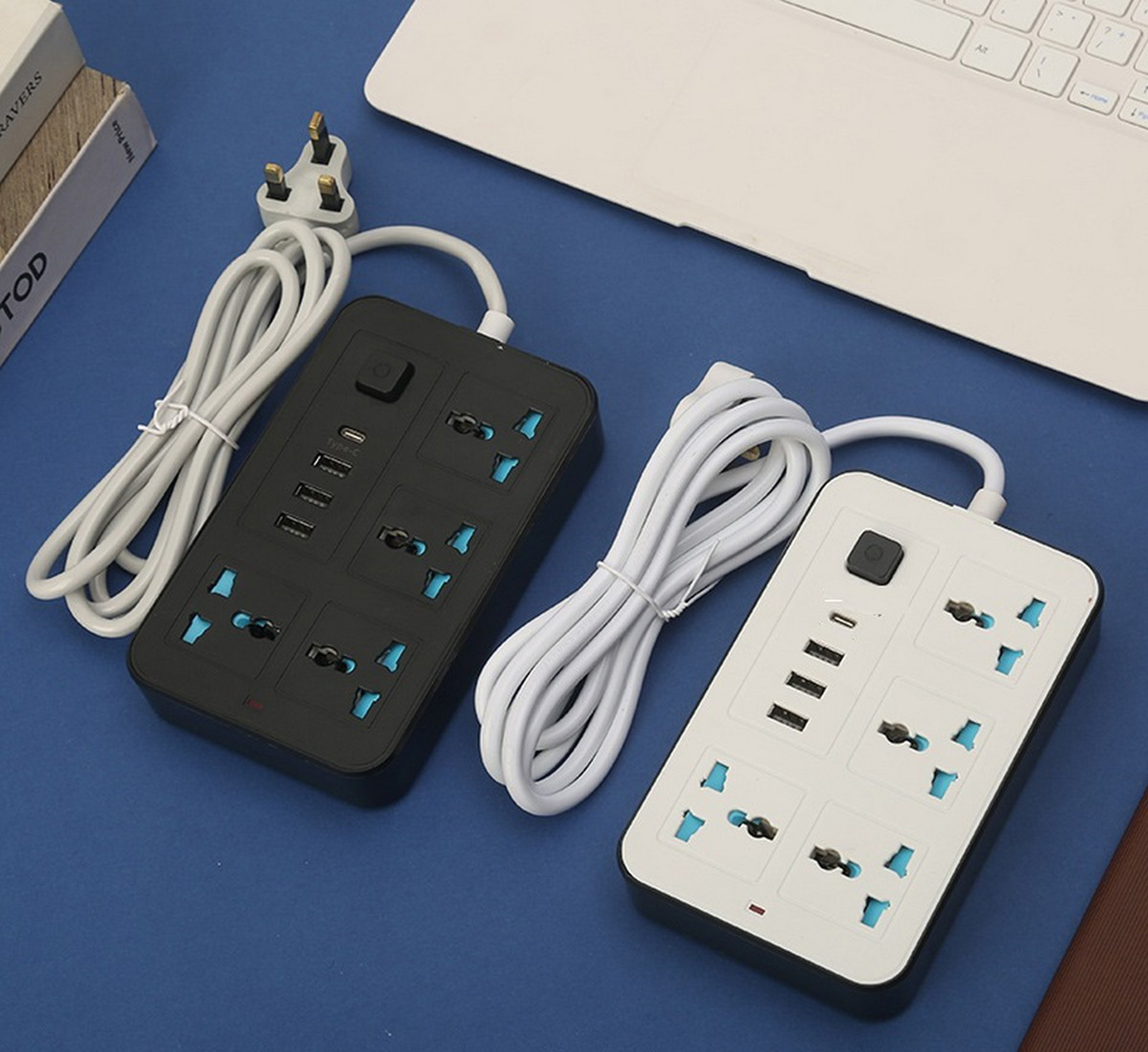 Ổ cắm điện cao cấp chống giật 4 ô cắm, 3 cổng usb, 1 cổng type-c max 10a 220v có công tắc dây dài 5m