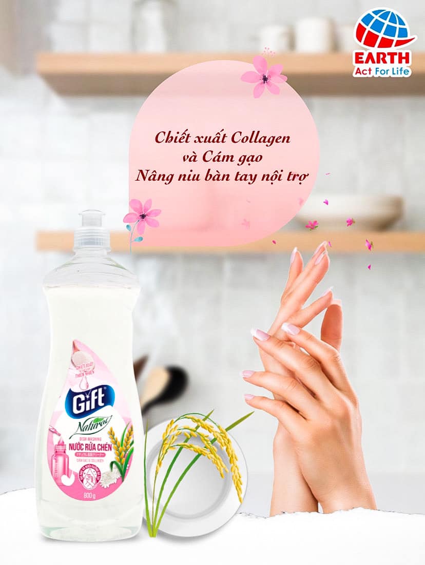 Nước rửa chén Gift Natural (Chanh Yuzu & Gừng/ Trà Matcha & Lô Hội) Chai 800g