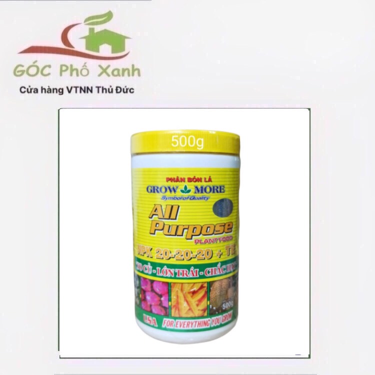 Phân NPK 20-20-20 +TE growmore 500gam