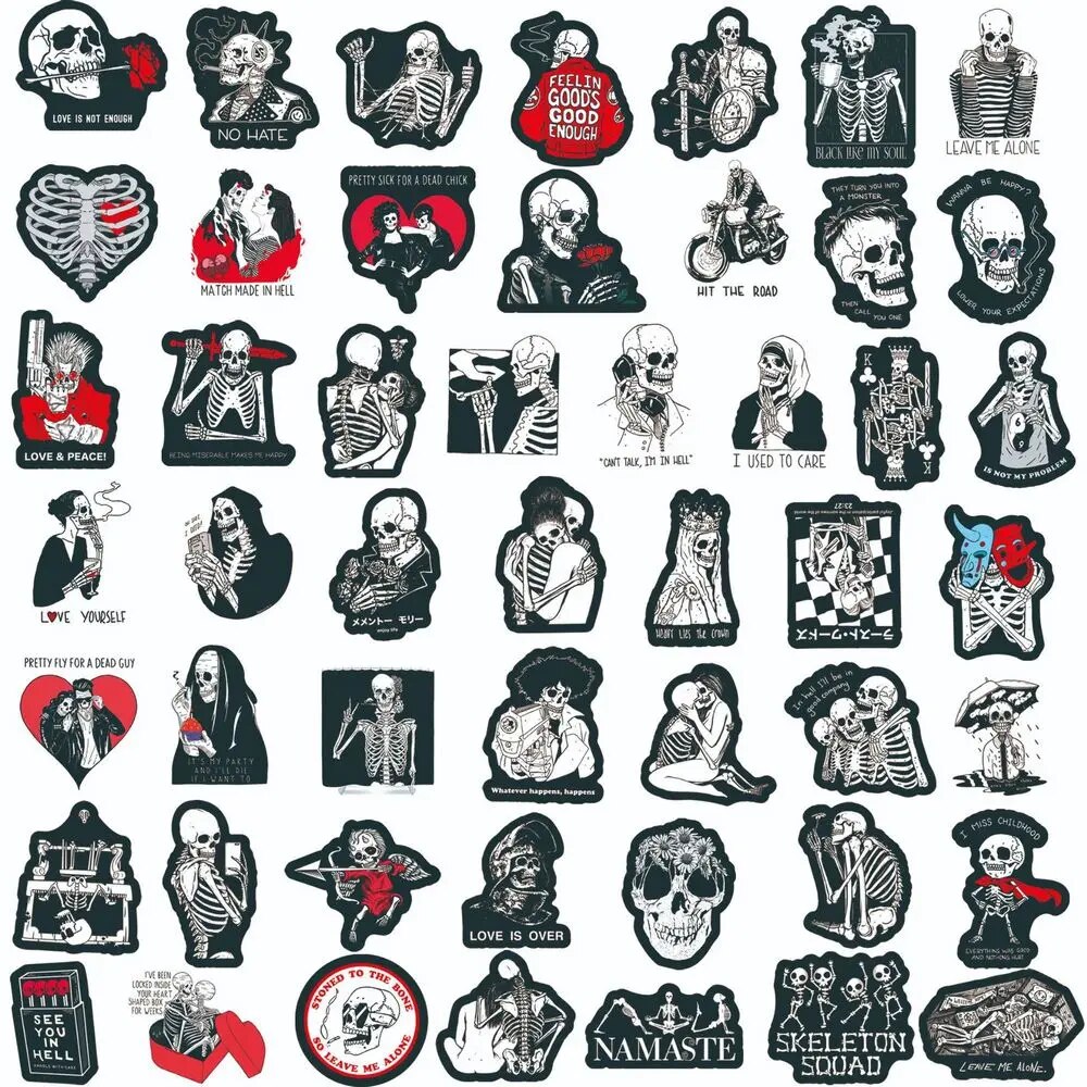 10/20/50 s Cool Skull Stickers Laptop Skateboard Guitar Travel Luggage Trolley Retro Punk Vinyl Decals Skeleton Sticker. 