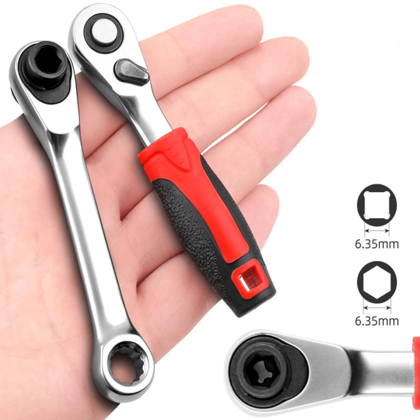 Mini 1/4" Ratchet Wrench Double Ended Quick Hex Torque Spanner Set Rod Screwdriver Bit Tool Socket Ratchet Handle Wrench
