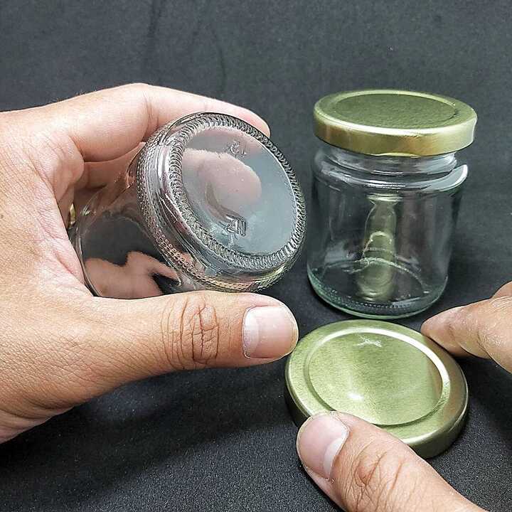 Hũ thủy tinh 120ml nắp thiếc vàng đựng nước yến