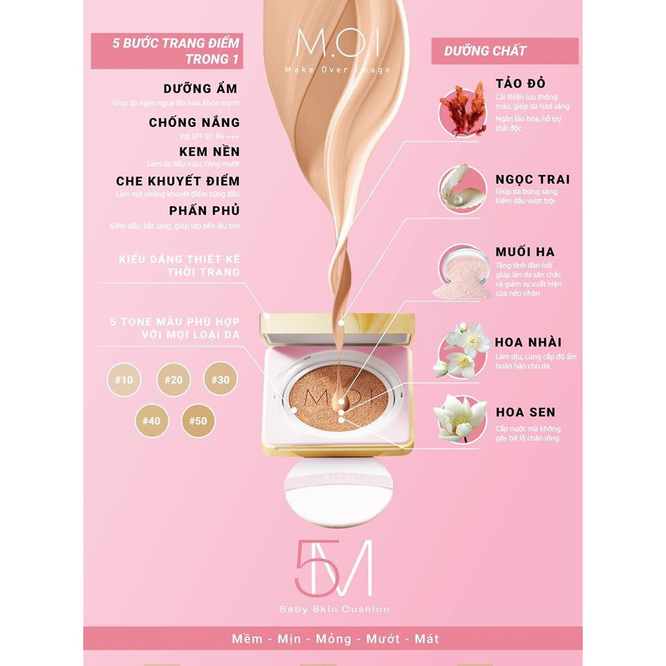 [CHÍNH HÃNG-MUA 1 TẶNG 1] PHẤN NƯỚC M.O.I COSMETICS 5M BABY SKIN CUSHION