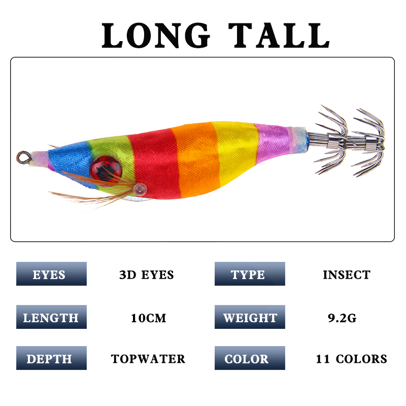 3D Eyes Luminous Lure 9.2g/10cmSquid Hook Jigs Octopus Cuttlefish Shrimp Baits
