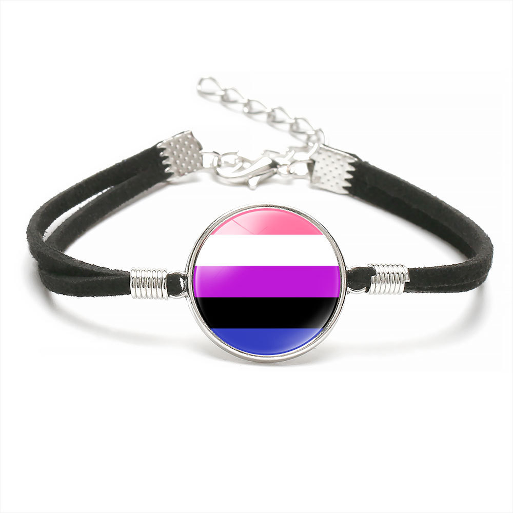 【Trendy Flag Woven Hand Rope Couple Jewelry Bracelet Men's Handmade Time Rainbow Friendship Women's.