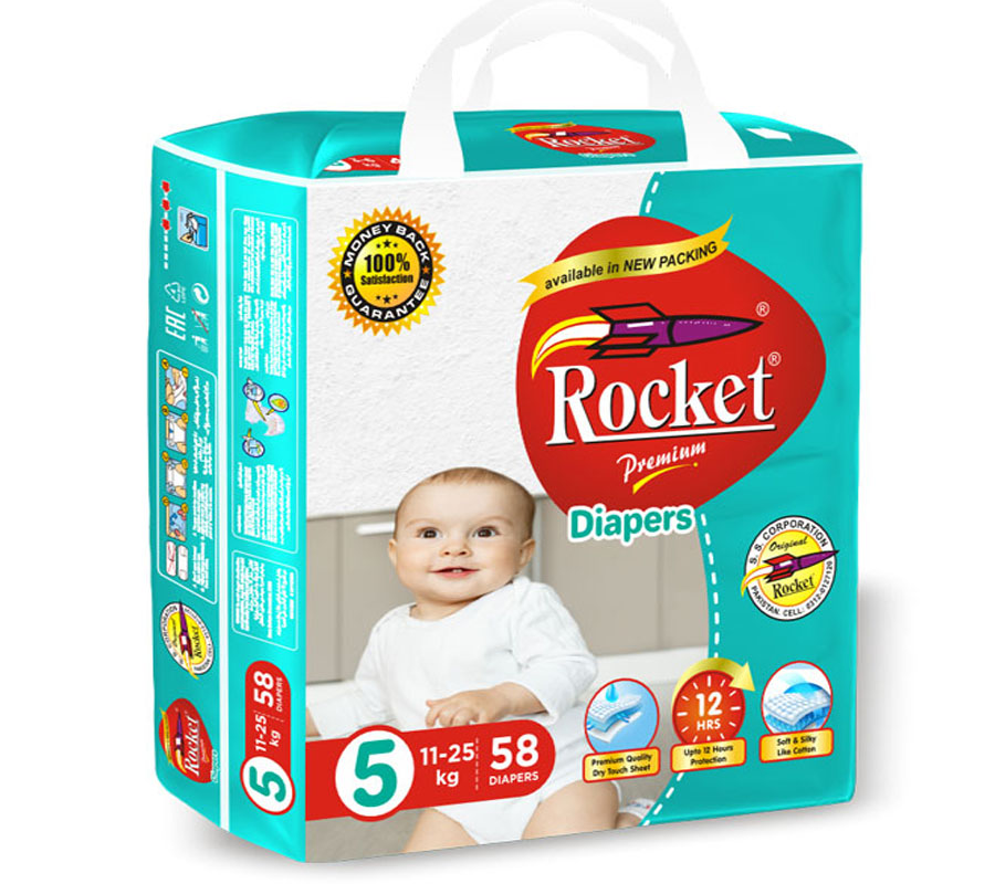 Rocket Racoon Diaper Rocket Premium Diapers Jumbo Pack Size 5 XL (11-25KG), 58 Count | Daraz.pk