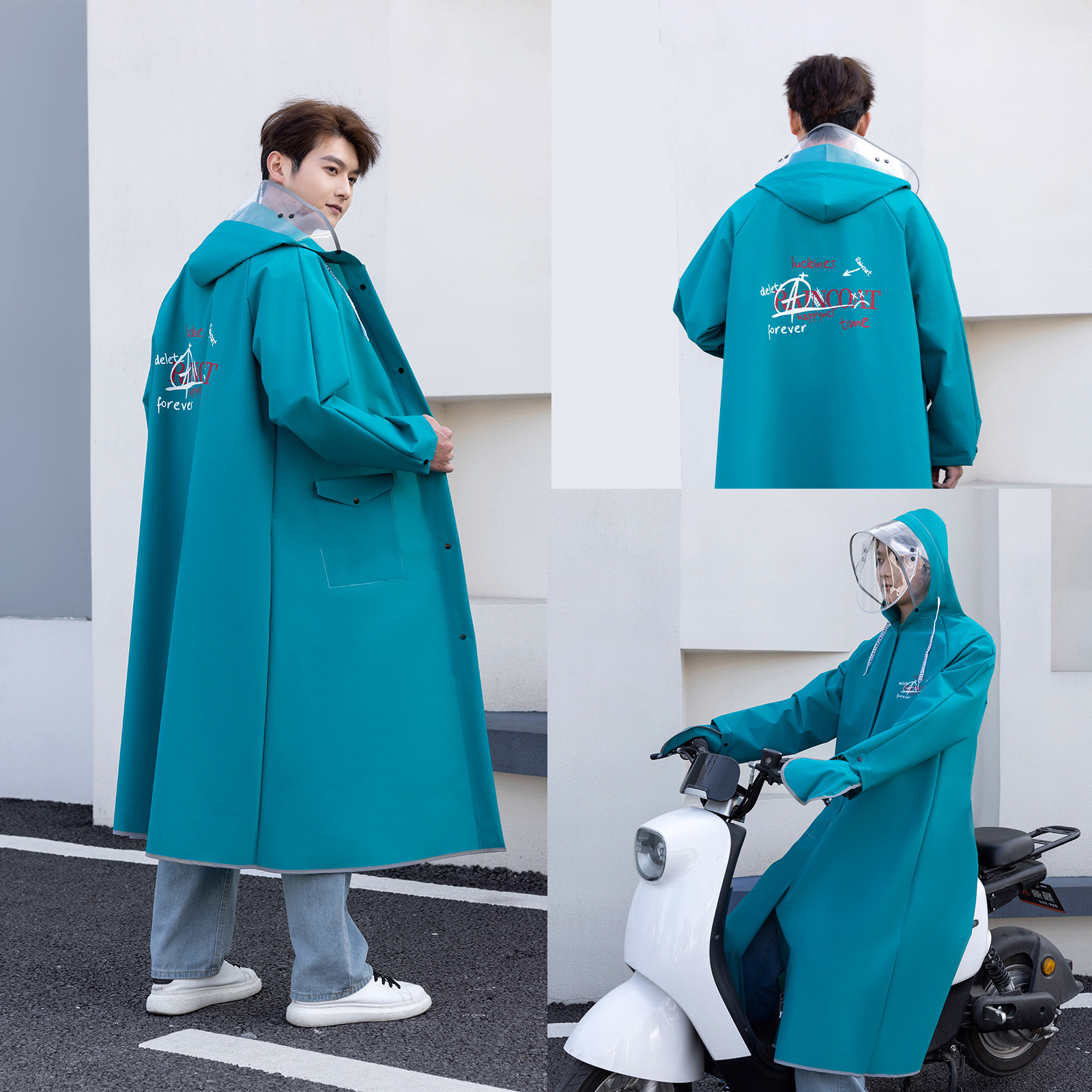 MUSHIQI Áo mưa, áo mưa, trọn bộ, áo mưa liền, áo mưa dày, áo mưa, áo mưa EVA, người lớn, khóa kéo, găng tay, áo mưa, dã ngoại nam nữ áo poncho thời trang
