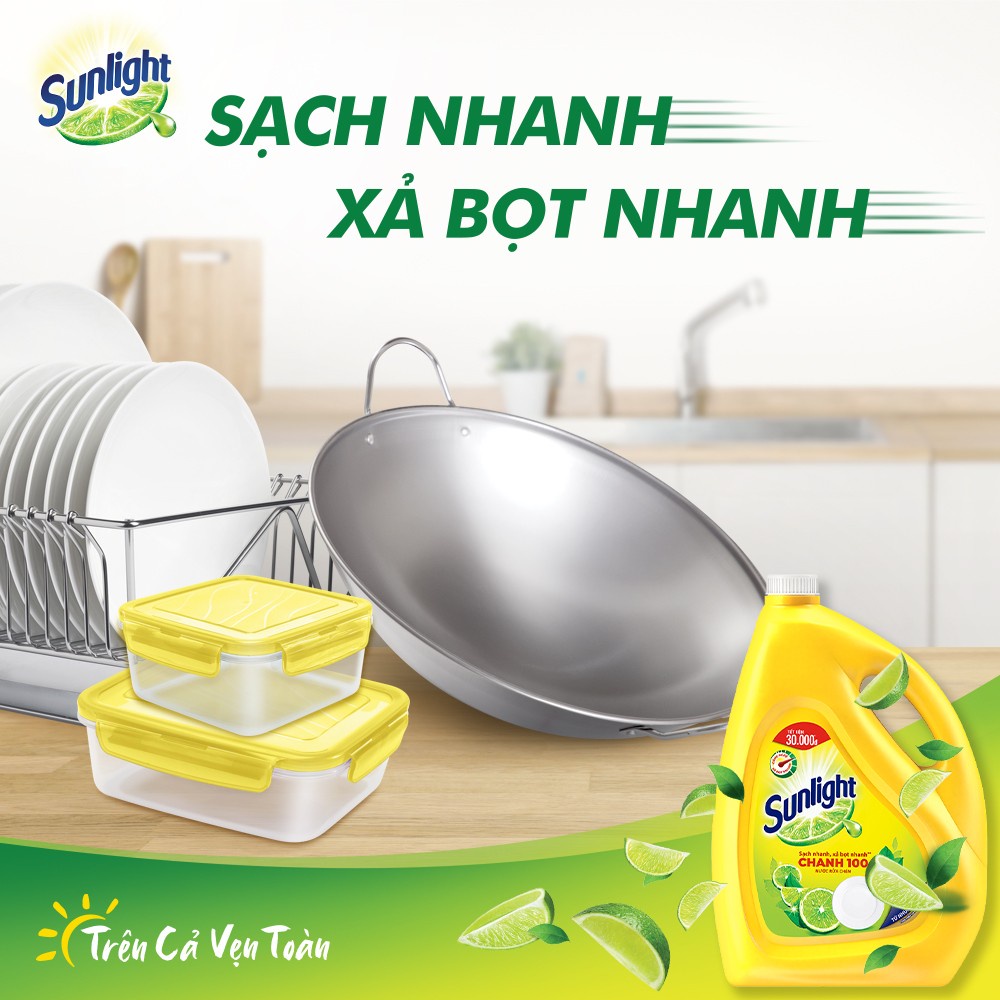 Nước Rửa Chén Bát Sunlight Chanh 100 Sạch Dầu Mỡ (Vàng) - Can 3.6Kg