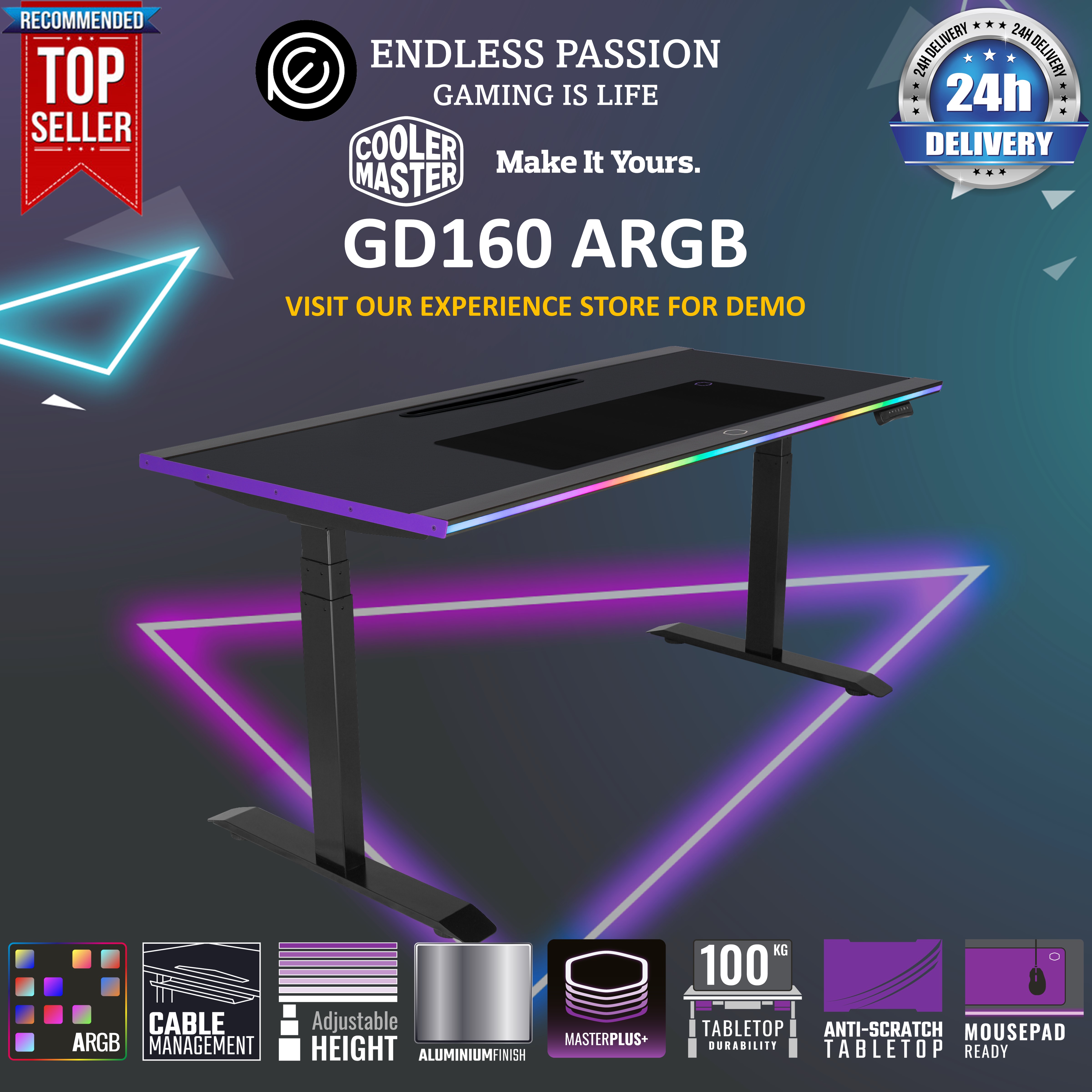 Cooler Master GD160 ARGB PC Gaming Desk with Dual Motor Height