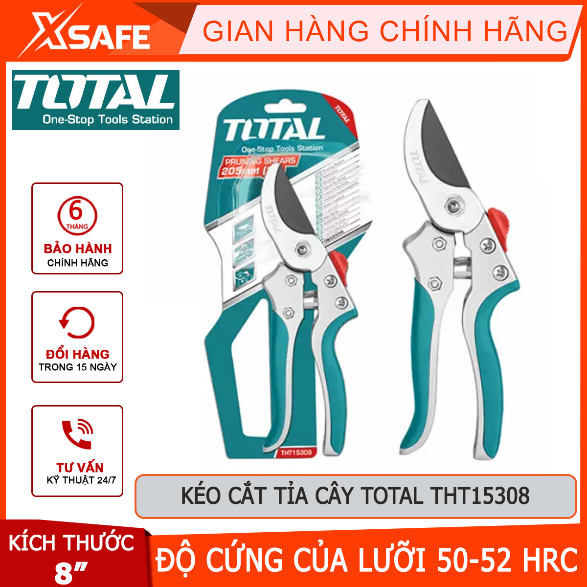 Kéo cắt tỉa cành cây total tht15308 | kéo cắt tỉa cây kích thước: 8˝ độ cứng của lưỡi: 50-52 hrc dùng để cắt tỉa cây, tạo hình khối cho tán cây