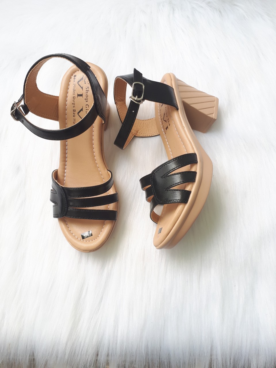 Sandal gót cao 6 phân  da bò thật cao cấp VI VI S305