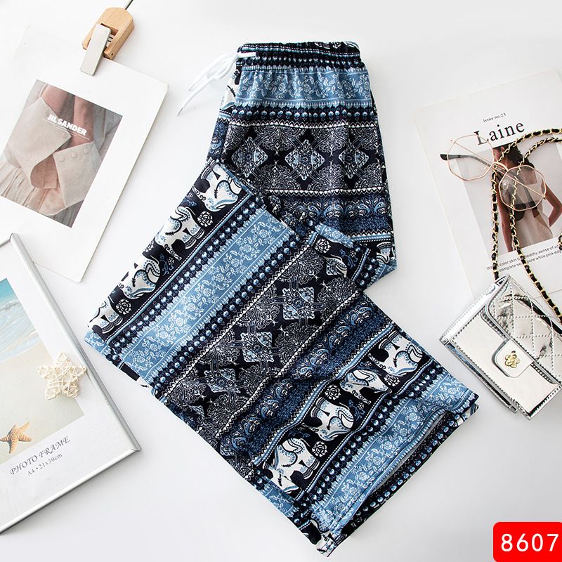 Women's Pants 2023 Summer New Elephant Wide Leg Pants Elastic Waist Thin Beach Pants Loose Casual Pants