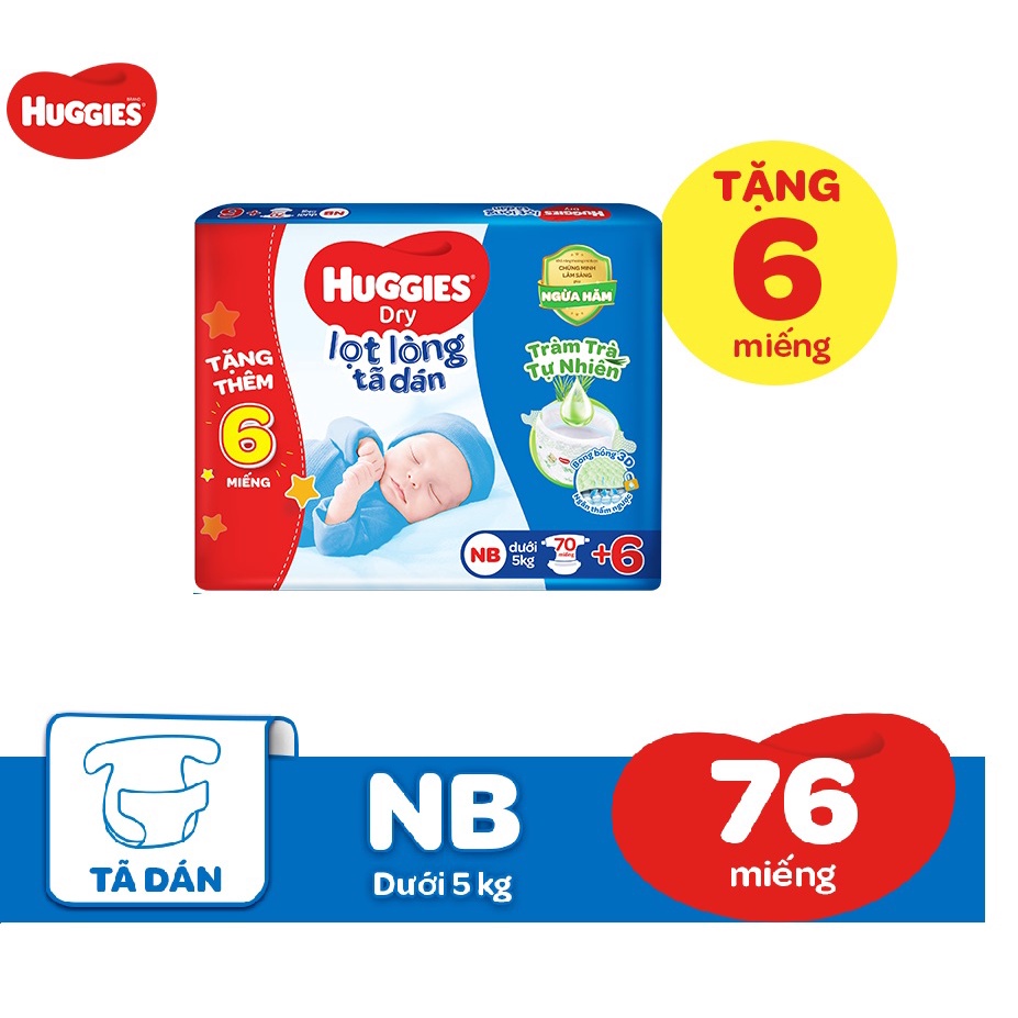 Tã Dán Sơ Sinh Huggies S54+6/NB70+6 miếng(mẫu mới)