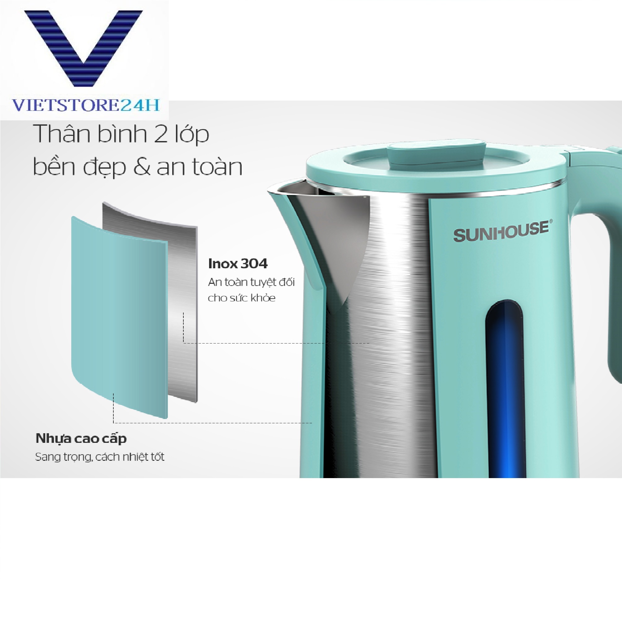 Bình đun siêu tốc SUNHOUSE 1351 1.8L cao cấp