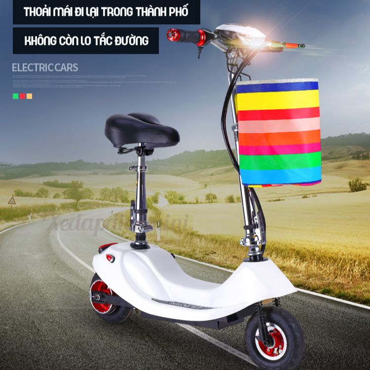 Xe Điện Gấp Gọn Mini E-SCOOTER (Có Giảm Sóc/ Tặng Yên Em Bé/ Ác Quy 24V-12A)