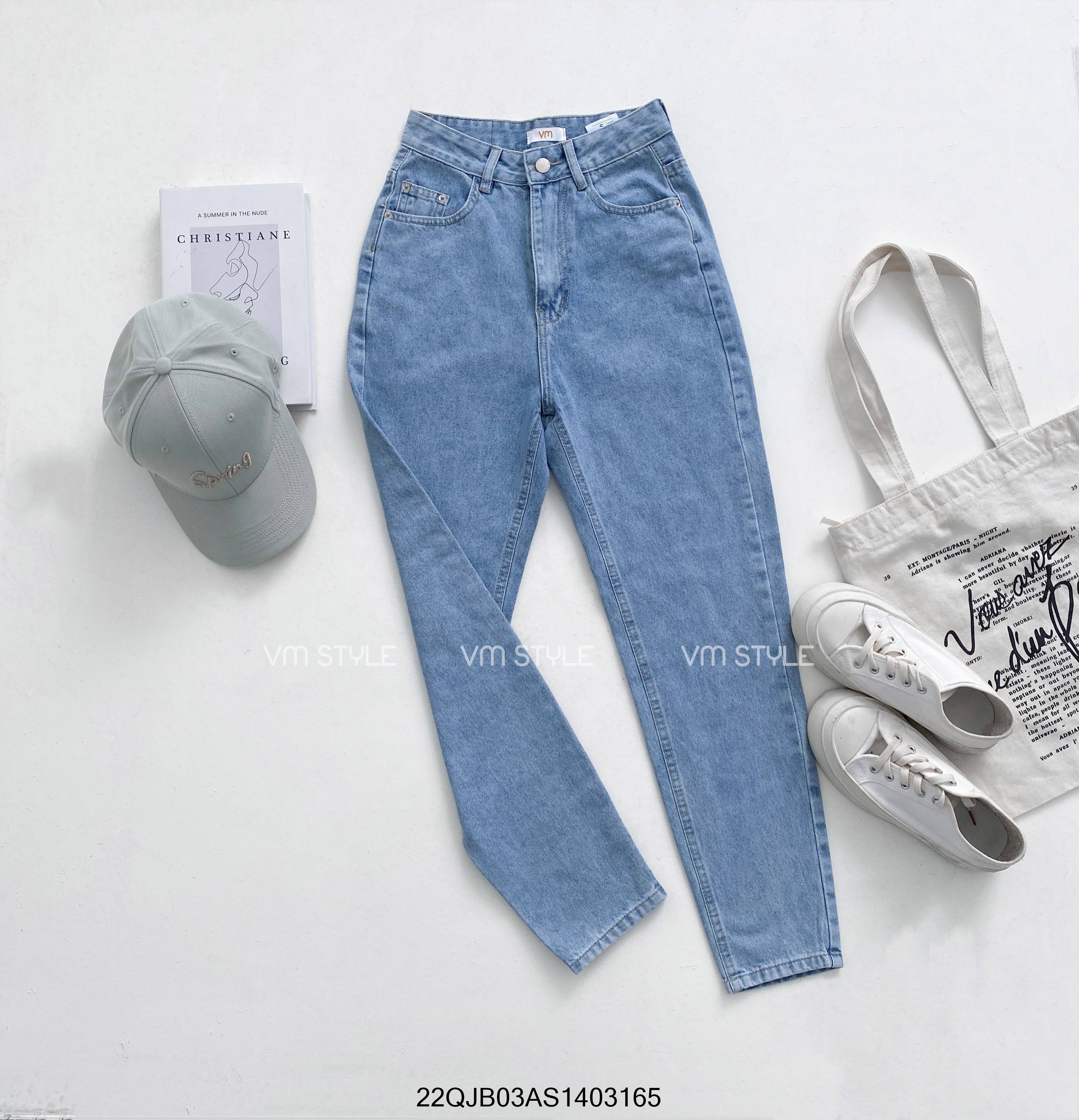 Quần jeans baggy trơn VM STYLE QJB00006 túi nhỏ nữ Đ64 , quần bò lưng cao form đi học ulzzang nữ