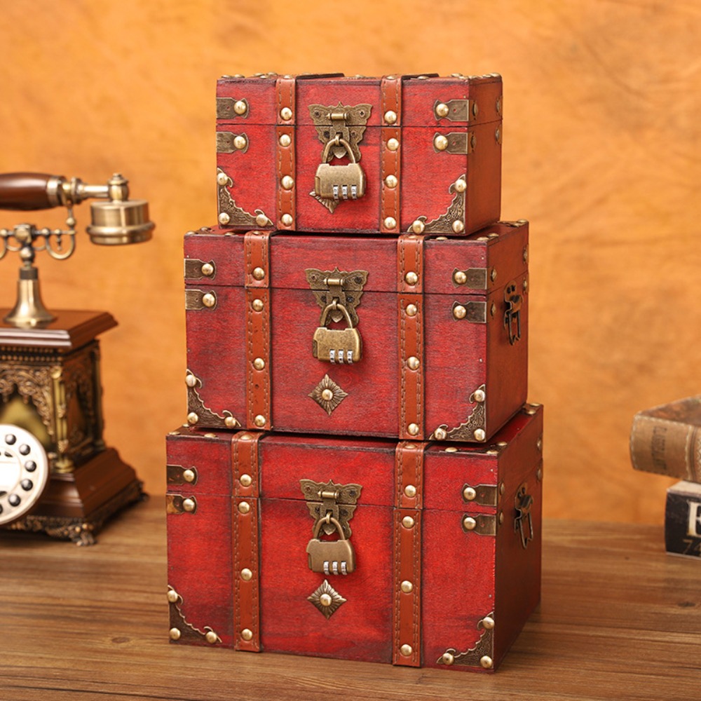 Containers Vintage Wooden Treasure Box With Bronze Color Lock Antique ...