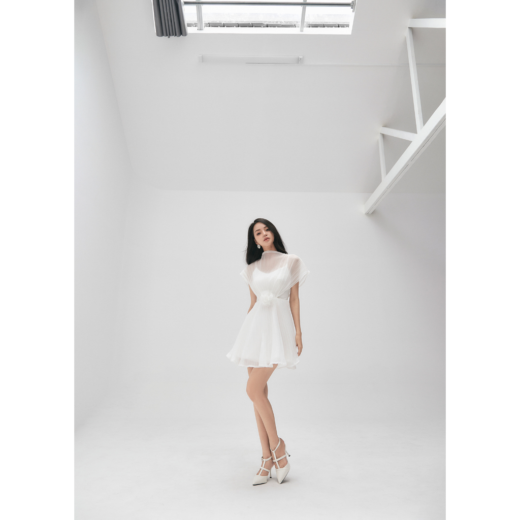 Đầm Voan Dập Ly Đính Hoa Màu Trắng - XIPI