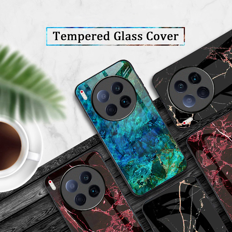 For Phone case Tecno Camon 40 Premier 40 Pro Fashion Marble Tempered Glass Protector Soft Frame Silicon Back cover Tecno 40Premier 40Pro.
