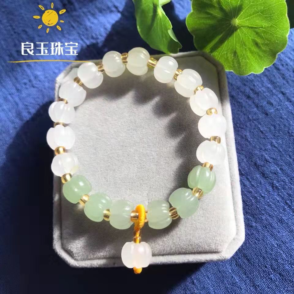 Natural gold silk jade bracelet pumpkin beads Violet jade Nephrite pumpkin beads bracelet Couple style