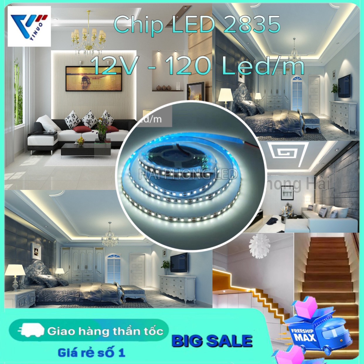 Cuộn dây LED 5m 12V 2835 120led dán tường siêu sáng