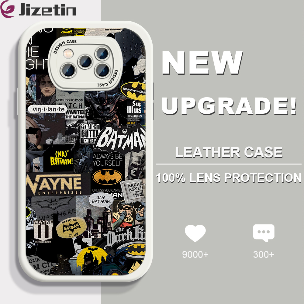 Jizetin for Xiaomi Poco X3 NFC Poco X3 Pro Back Cover Batman Lambskin Texture PU Leather Back For Girls Boys Soft Phone Case. 