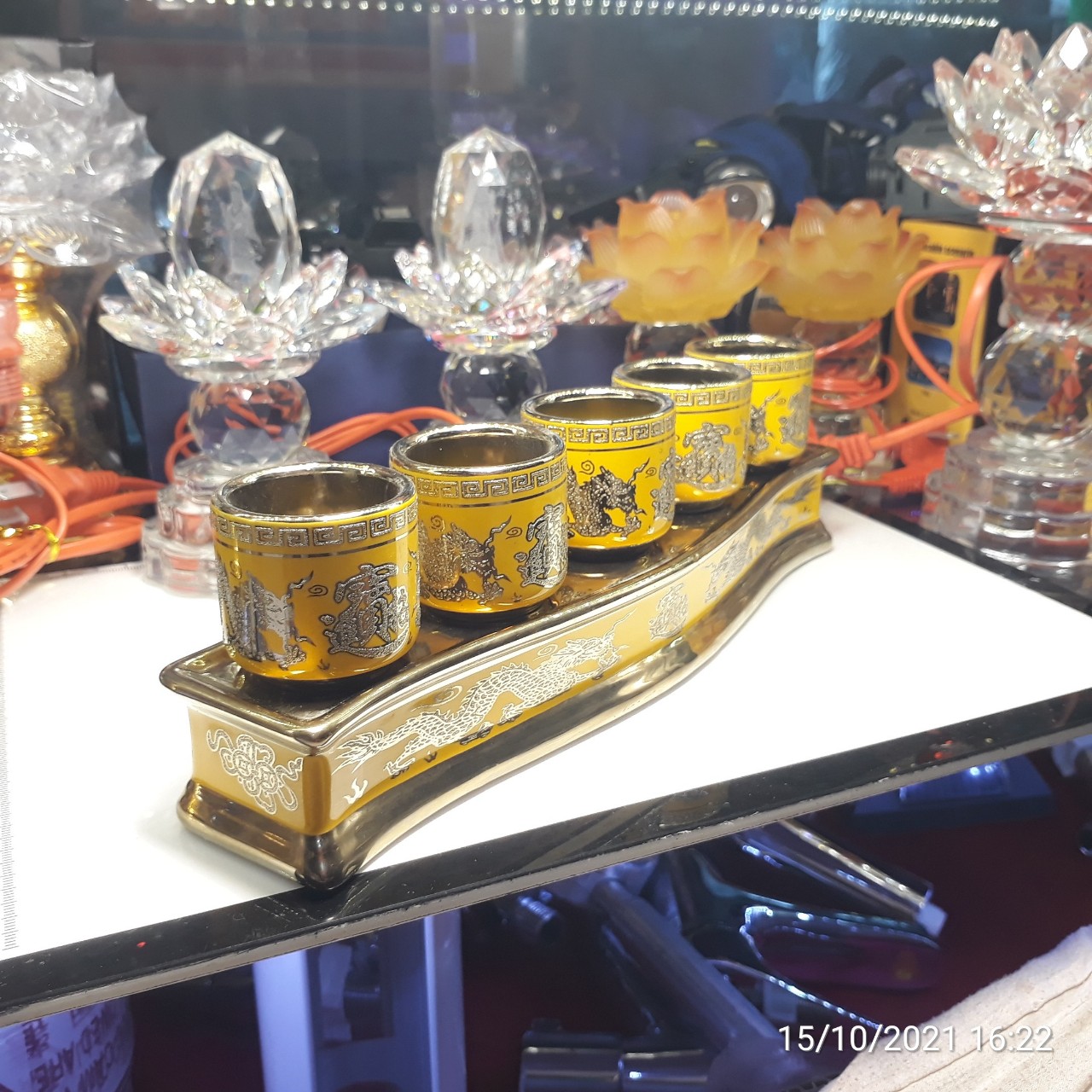 Án 5 ly và Án 3ly nước thờ cúng rồng vàng