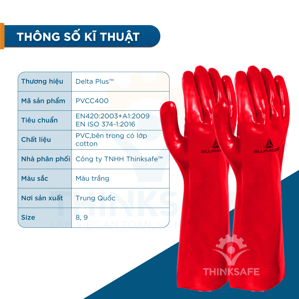 Găng tay chống hóa chất Deltaplus PVCC400 chống dầu, hóa chất chuyên dùng công việc cơ khí máy móc Bao tay - Thinksafe