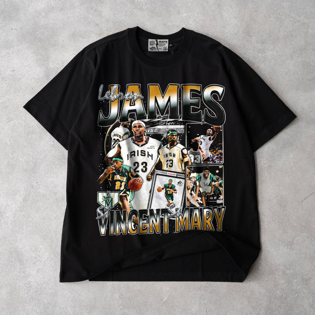 Áo thun bóng rổ Lebron James Irish "23" Bootleg Rats Tee Oversize