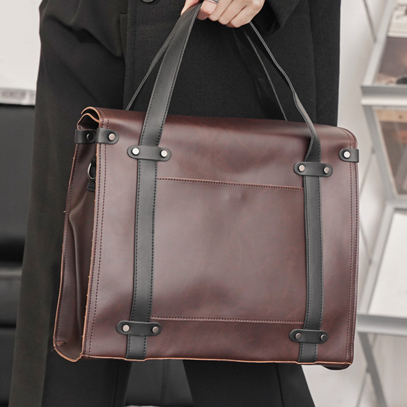 Men's Briefcase Crazy horse PU Leather Handbag Business office File bag Vintage Messenger Bags Casual work Tote Bag For Men