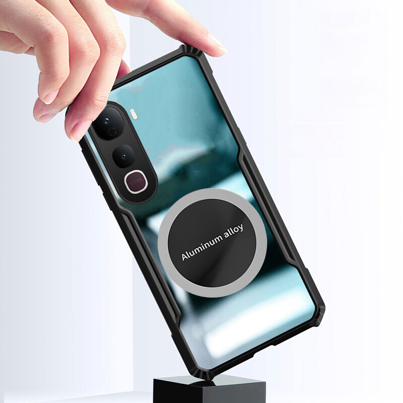 For Vivo Y400 Phone Case Ultra Thin Clear Transparent Car Navigation Matel Radiating Ring Soft Air Cushion Shockproof Armor Cover for Vivo Y400 Cover Casing HP.