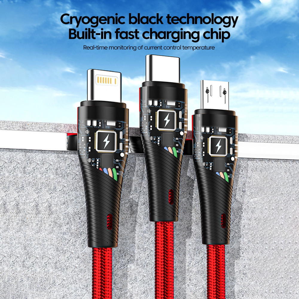 Elough 100W 3 in 1 USB Fast Charging Cable For Iphone Haiwei 6A Type C Charging Data Cable Multi Port Micro USB Charging Wire