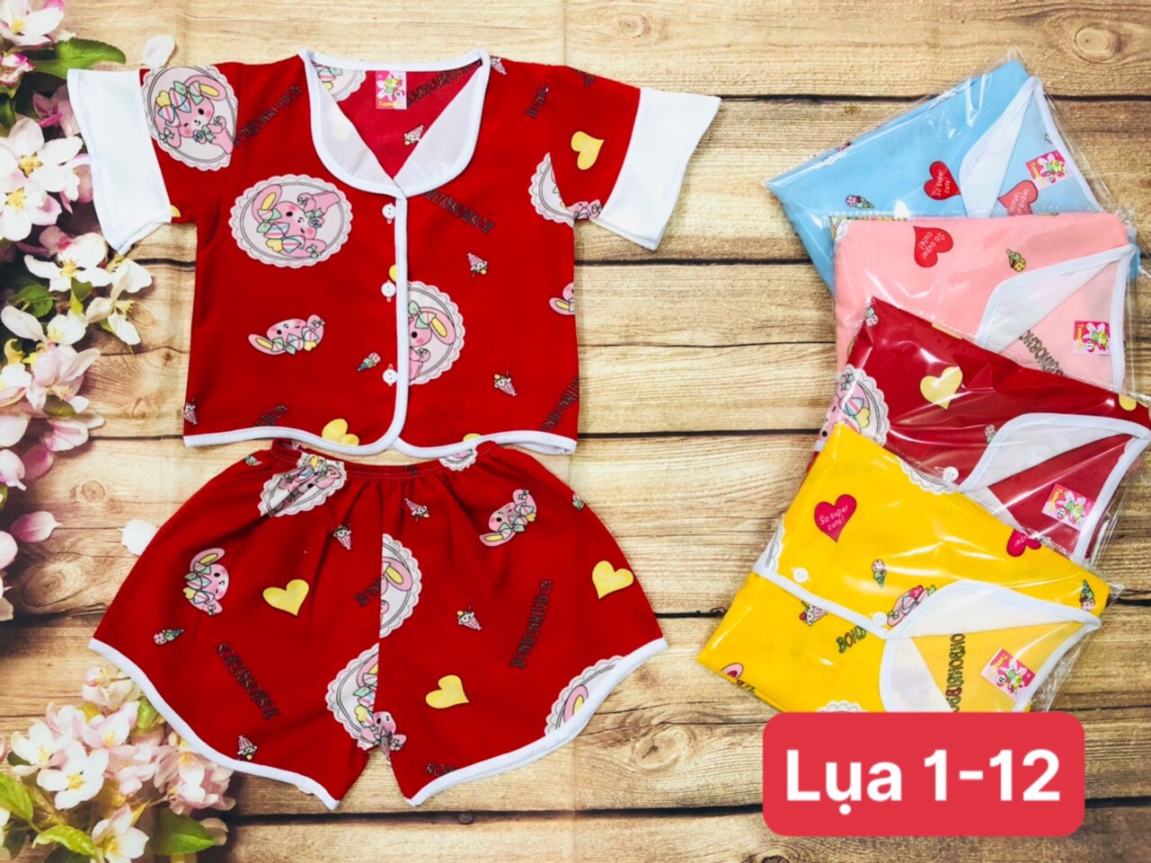 Bộ lụa tay ngắn gợn sóng bé