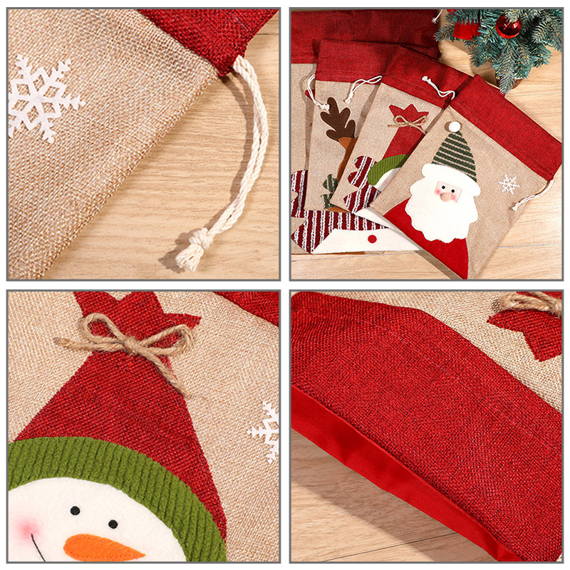 QFDI Santa Drawstring Cloth Bag Elk Candy Wrapping Bag Christmas Pendant Size Gift Bag Drawstring Candy Bag