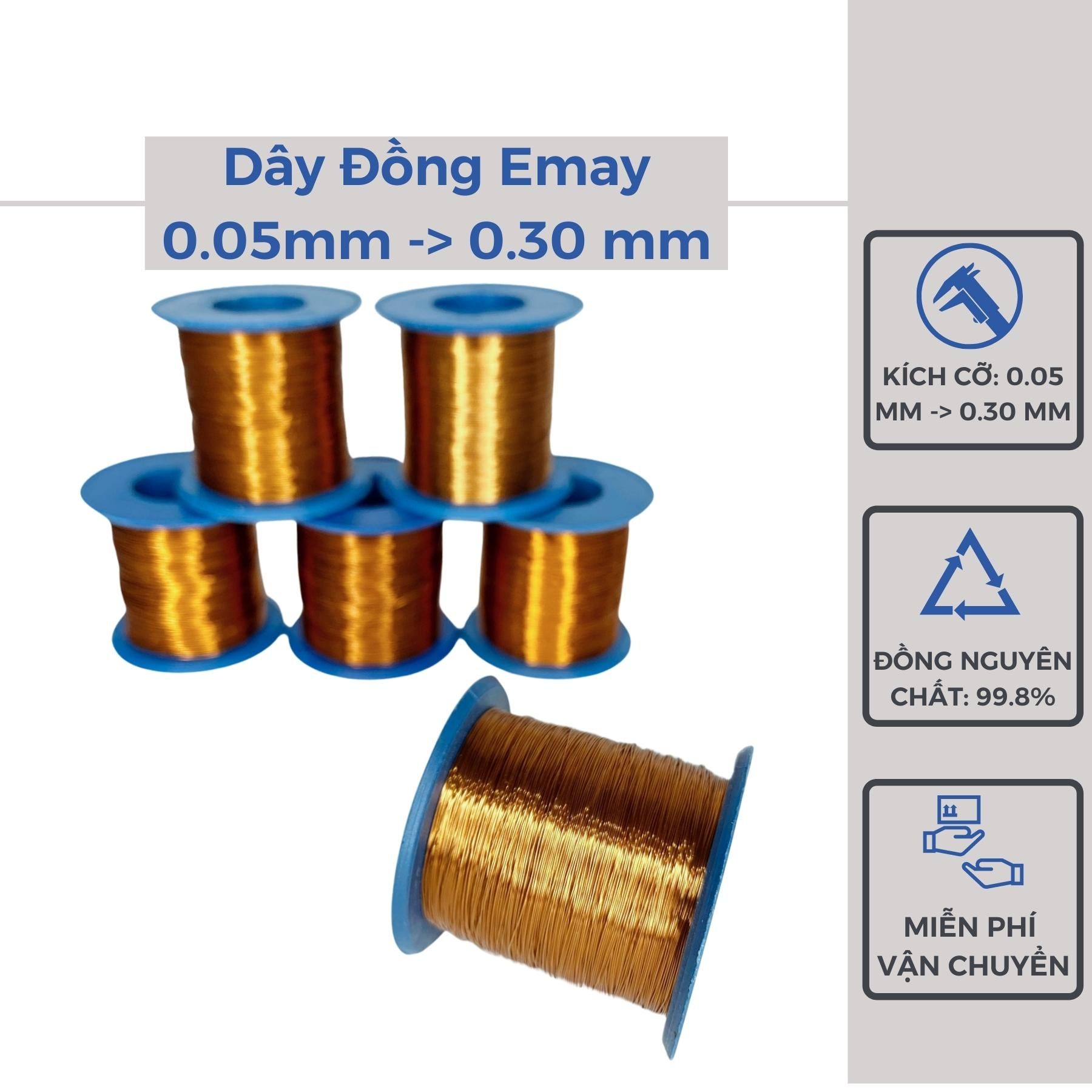 Dây đồng quấn biến áp 100 gram (0.05 đến 0.30mm) quấn quạt motor câu mạch cuộn dây đồng cách điện