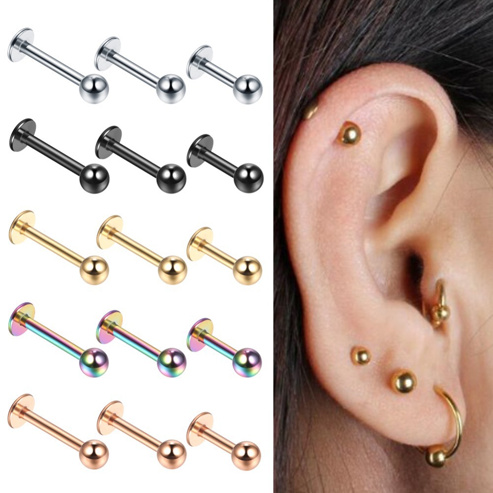 Basic human body piercing trinket stainless steel round ball small nose nail flat round bottom mushroom head pea lip nail. 