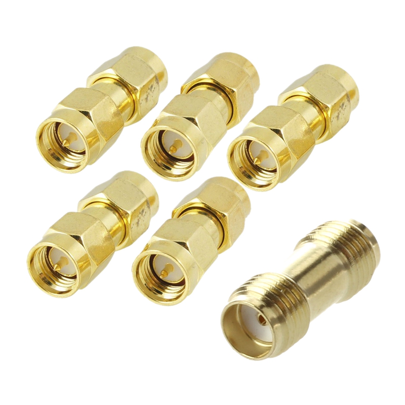 5 Pcs Gold Tone SMA Male To SMA Male Plug RF Coaxial Adapter Connector & 1 Pcs Straight SMA Female To Female Jack RF Adapter Connector thumbnail