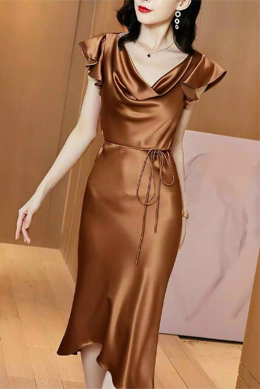 Đầm phi lụa dự tiệc siêu nữ tính