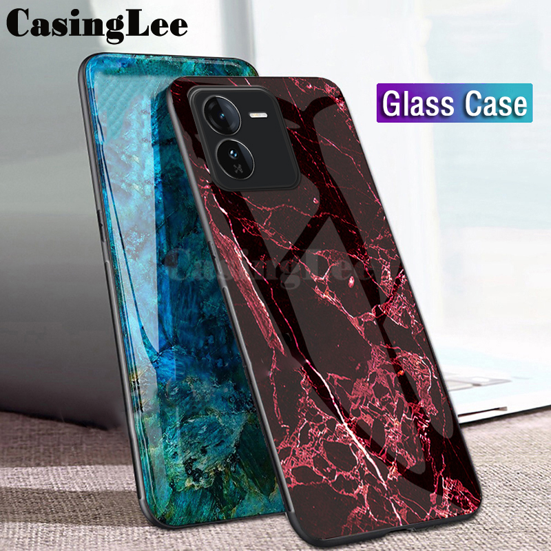 For VIVO IQOO Z9 Z9X Case Fashion Marble Tempered Glass Protector Soft Frame Silicon For VIVO iqoo Z9X Z9 Back cover Phone Cases.