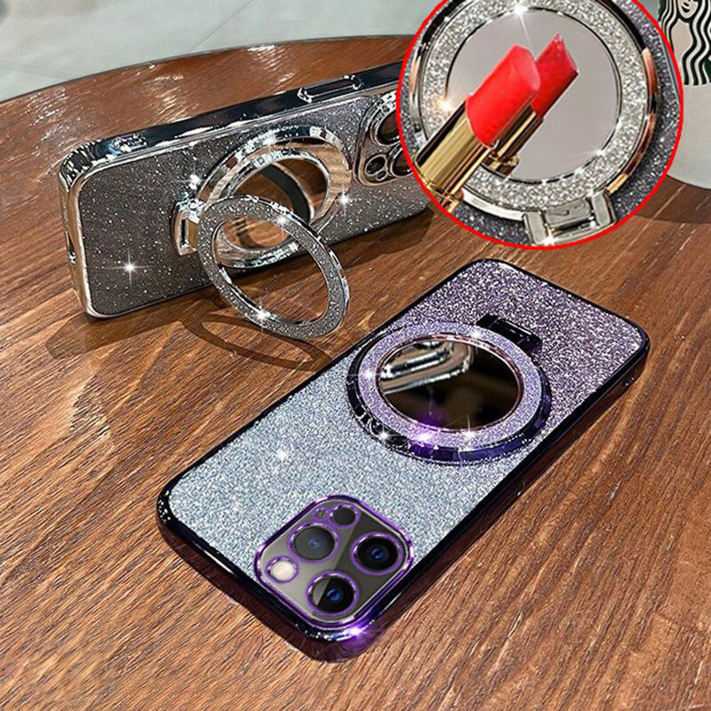 For infinix Note 50 Pro Case with Makeup Mirror Holder Stand Luxury Shiny Gradient Plating Glitter Slim for infinix Note 50 Pro Plus Back Cover.