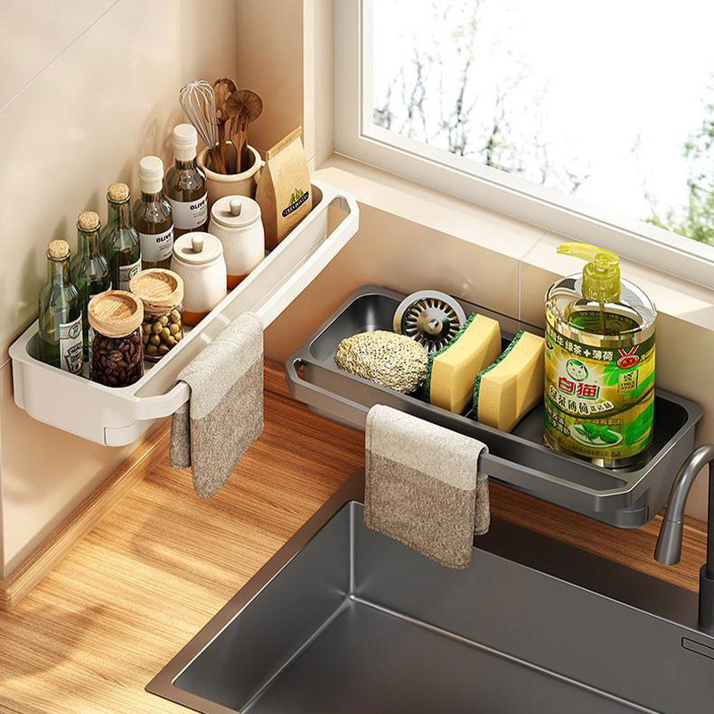 Kitchen sink rack household rag drain rack wall-mounted multifunctional sponge pool faucet storage artifact