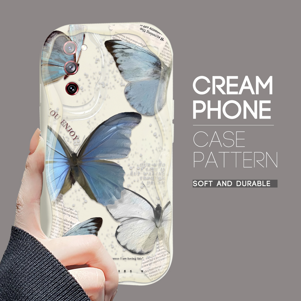 【Limited edition】 BILI for S20 S21 S23 FE S21 S22 S23 S24+ Ultra 5G Back Cover Butterfly Samples Pattern Cream Texture Wavy Soft Covers