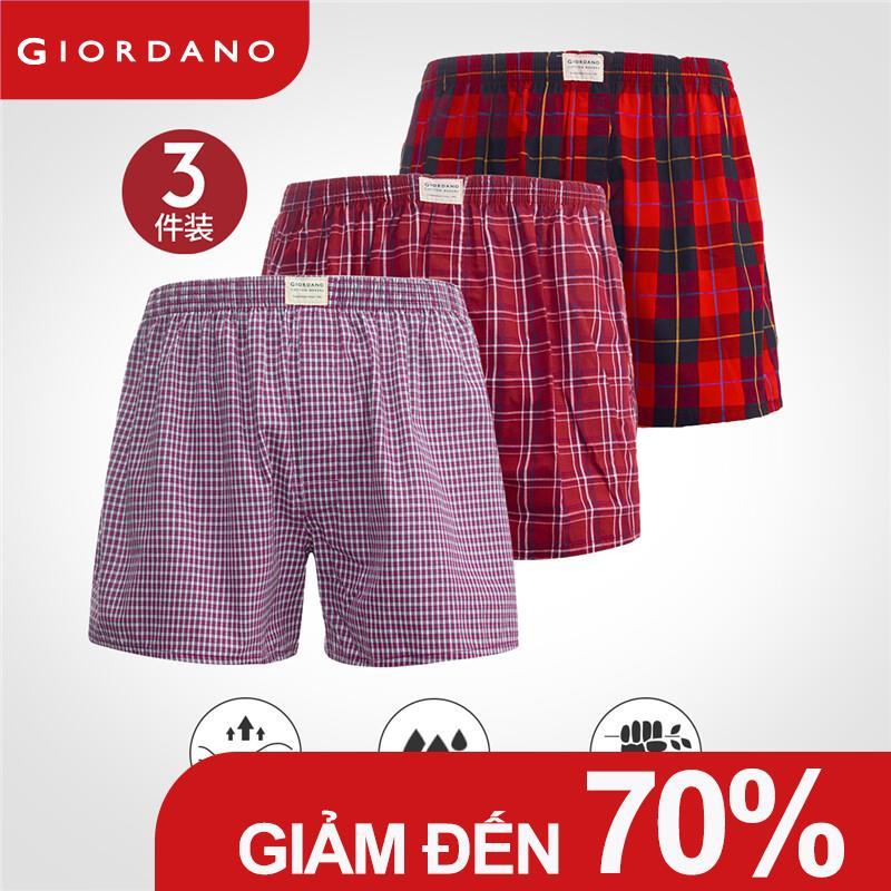 Combo 3 quần lót nam Boxer chất cotton thuận màu tương phản cá tính Giordano 01179140