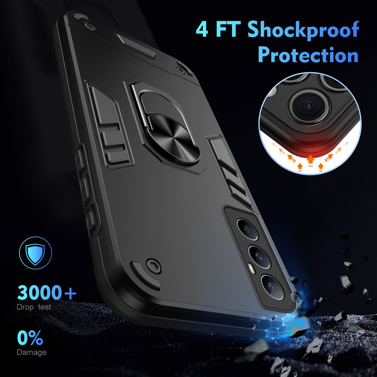 Phone case For Realme C67 Back cover Shockproof Armor Stand with Holder Car adsorb Ring For Realme C65 Cover cases. 