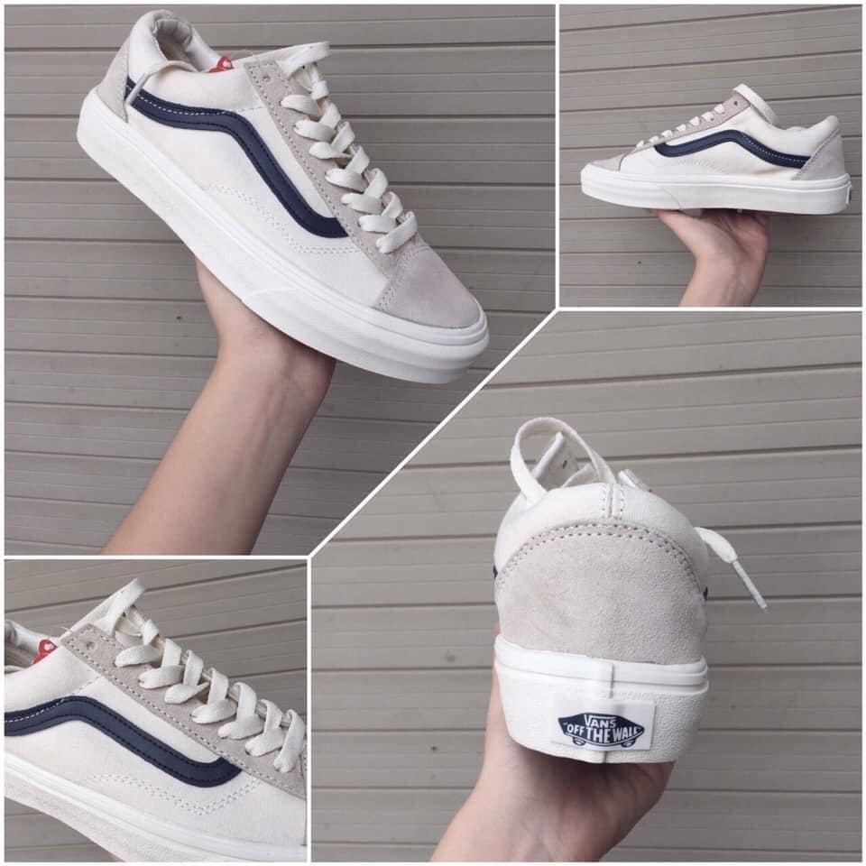 ( Full box) giày Vans style old skool trắng vạch đỏ,trắng vạch đen dễ phối đồ