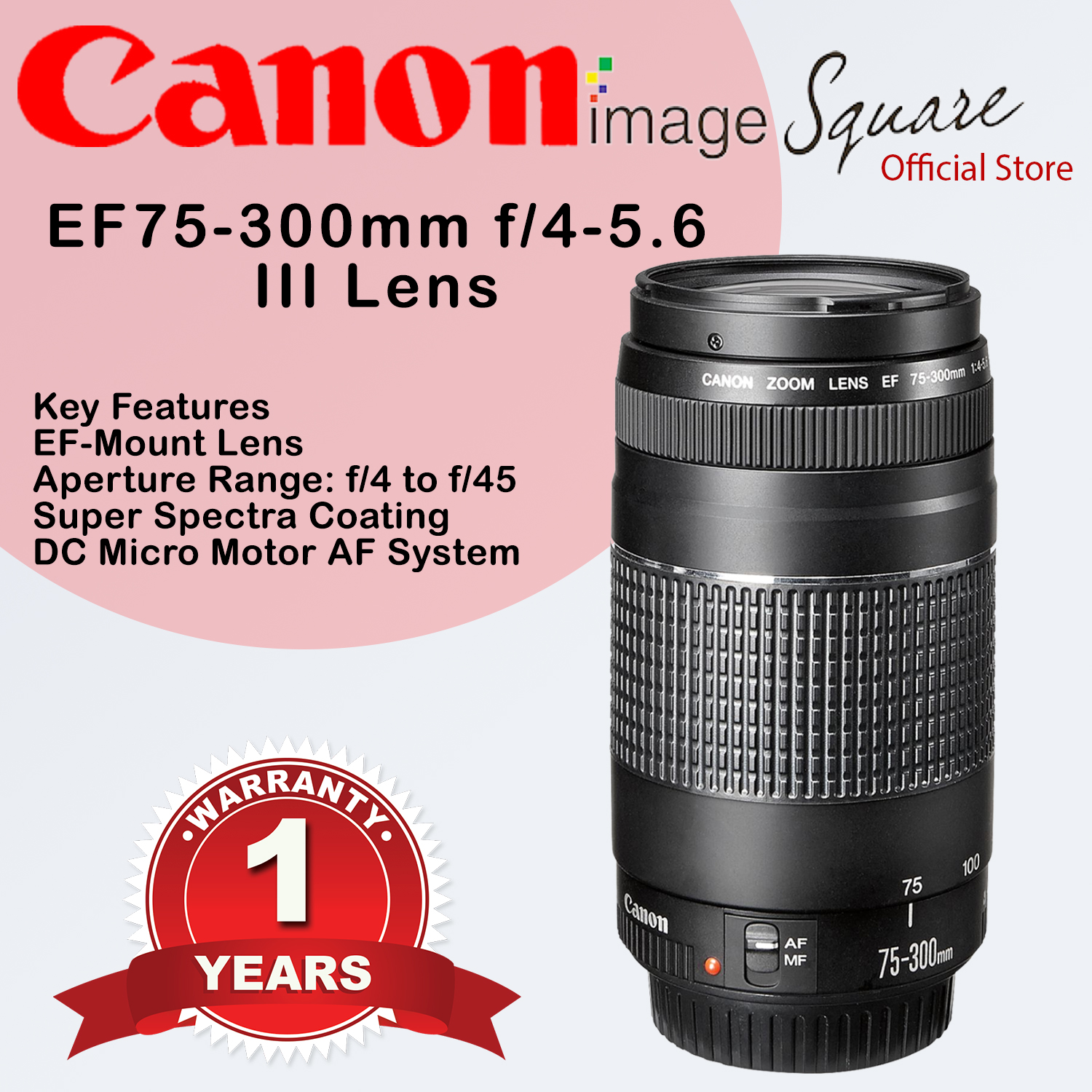 Canon EF 75-300mm f/4-5.6 III Lens 100% Original CANON Warranty