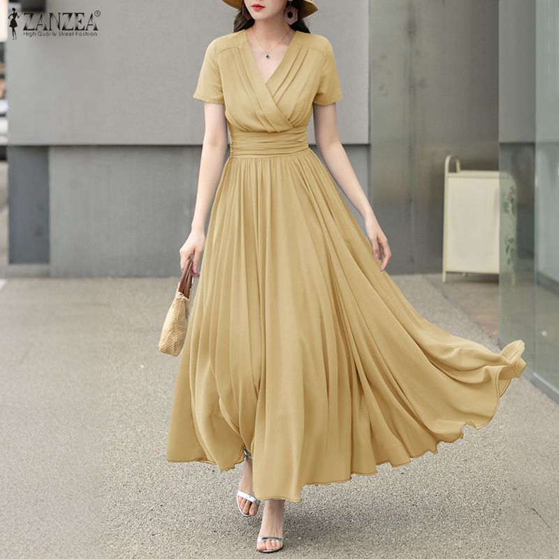 zanzea elegant women dress ZANZEA Korean Style Women's Dresses Elegant Sleeveless Square Neck Elastic Waist Midi A-Line Slip Dress Party Sundress