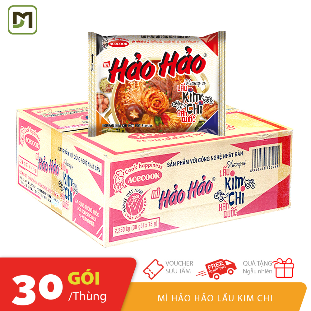 Thùng 30 gói mì hảo hảo hương vị lẩu Kim Chi Hàn Quốc gói 75gr